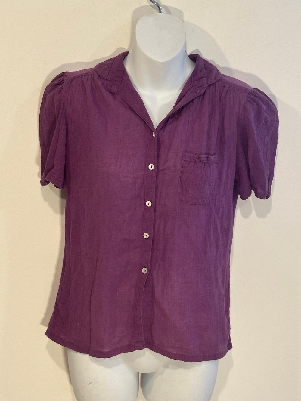 Vintage Ship 'n Shore Collectibles Purple Cotton Gauze Button Up Blouse Top 8